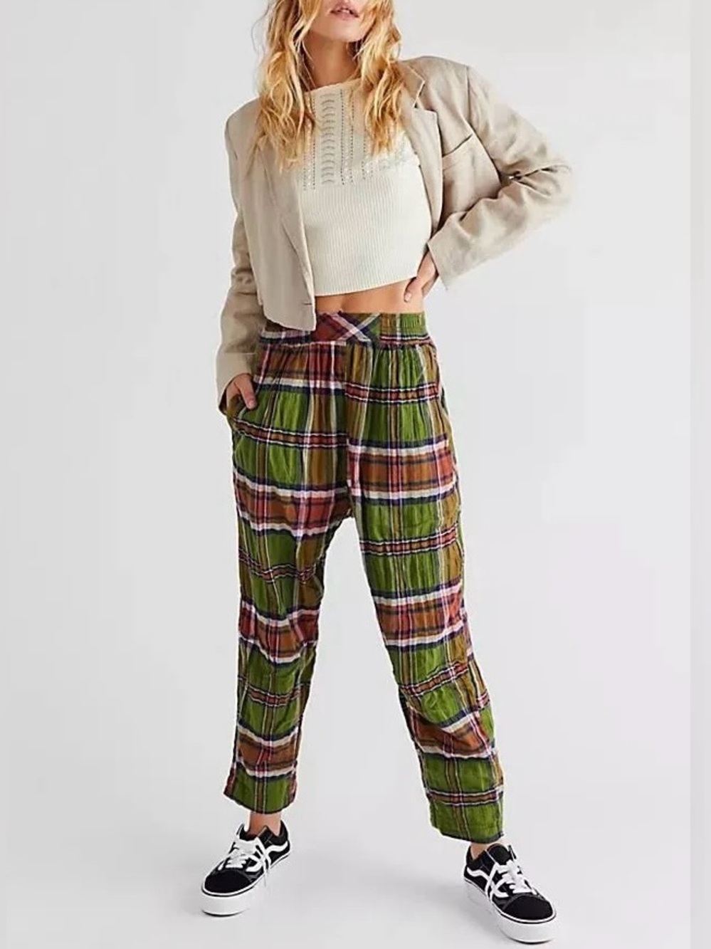 Free People Preppy Plaid Pull-On Pant ~ NWOT